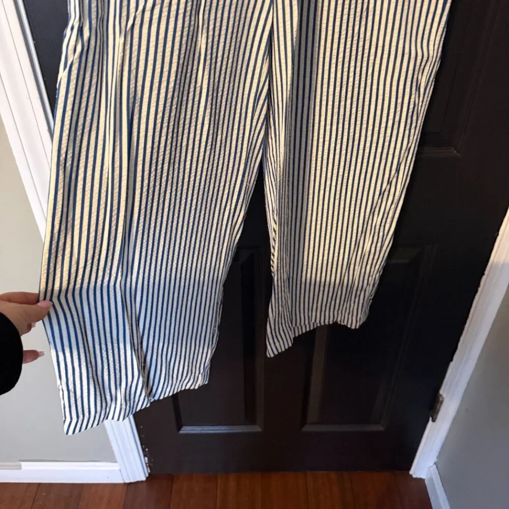 NWT American Eagle Wide Leg Stripe Pants Lightweight Blue White Medium - Picture 2 of 6